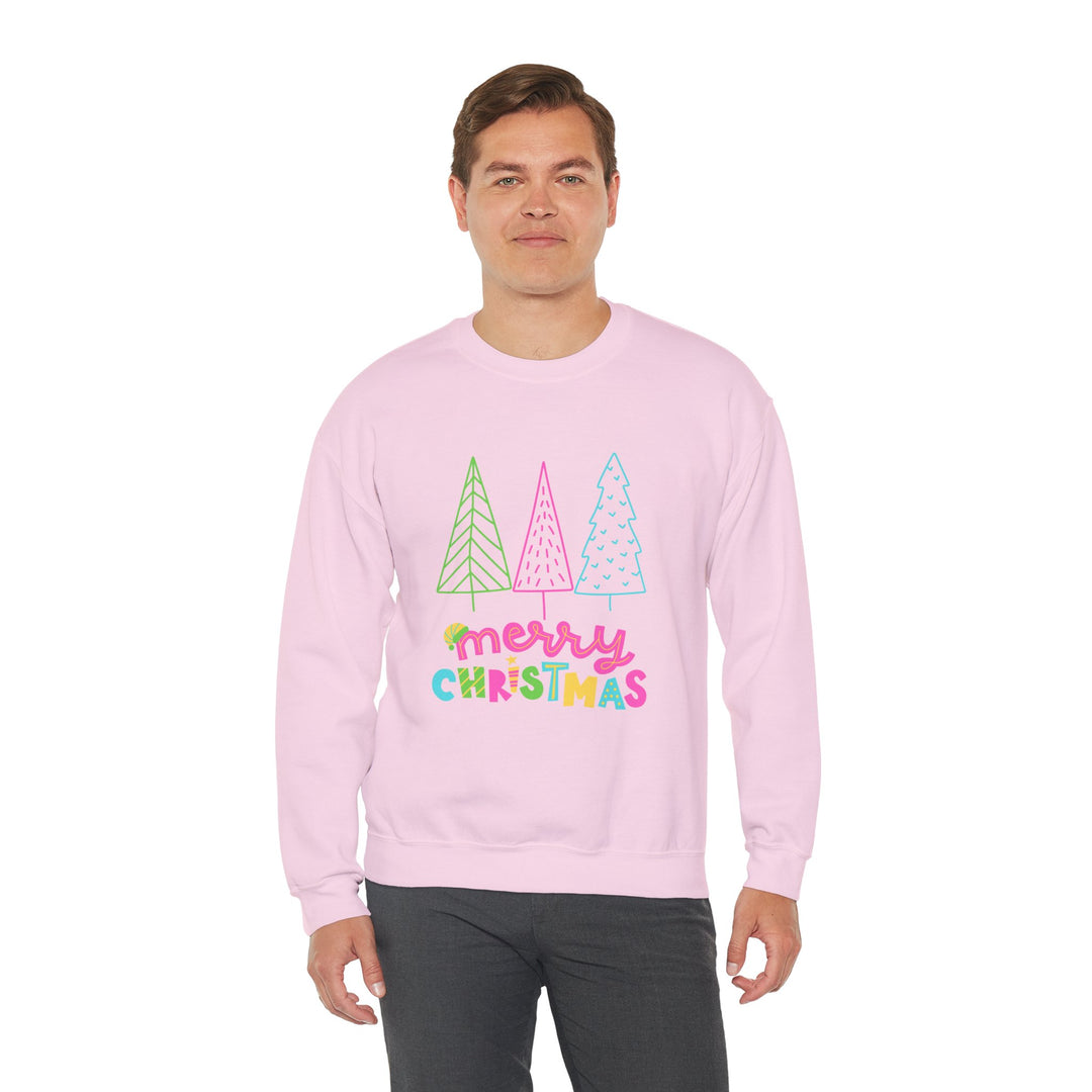 Christmas Crewneck Sweatshirt — Pastel 'Merry Christmas' Trees