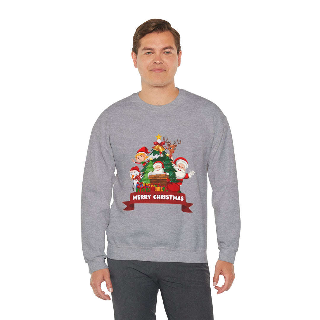 Christmas Crewneck Sweatshirt – Cute Santa & Elves "Merry Christmas" Holiday Pullover