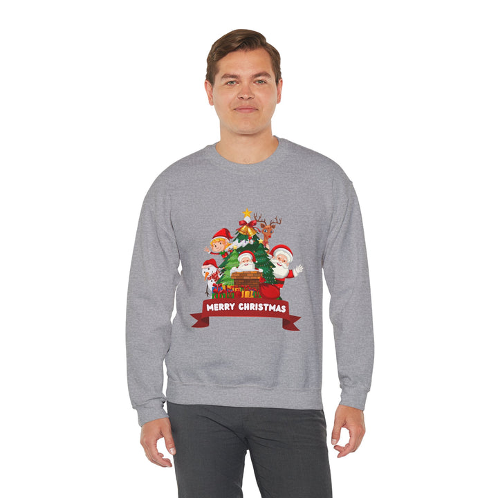 Christmas Crewneck Sweatshirt – Cute Santa & Elves "Merry Christmas" Holiday Pullover