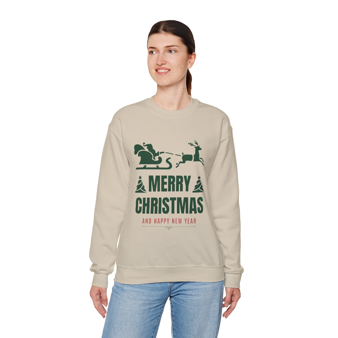 Christmas Sweatshirt - 'Merry Christmas and Happy New Year' Santa Sleigh Crewneck