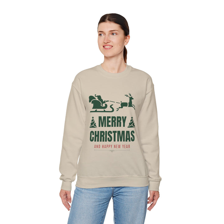 Christmas Sweatshirt - 'Merry Christmas and Happy New Year' Santa Sleigh Crewneck