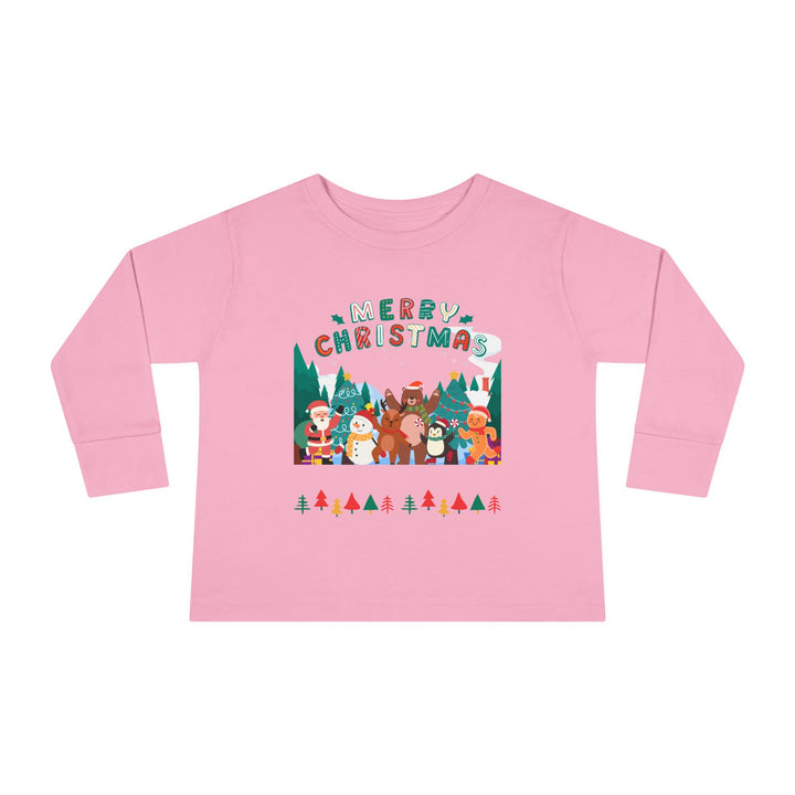Merry Christmas Toddler Long Sleeve Tee — Cute Holiday Animal Friends