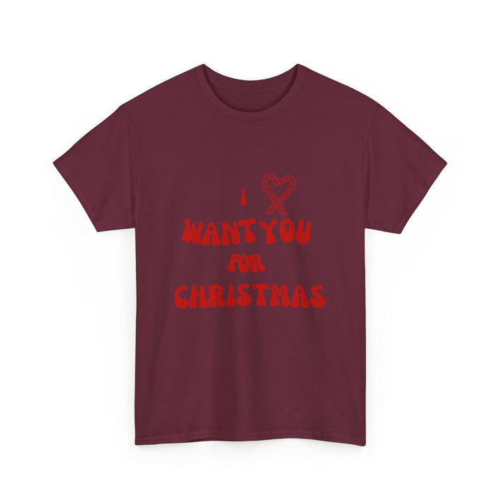 Unisex Heavy Cotton Tee - "I ❤️ Want You for Christmas", Unisex T-shirt