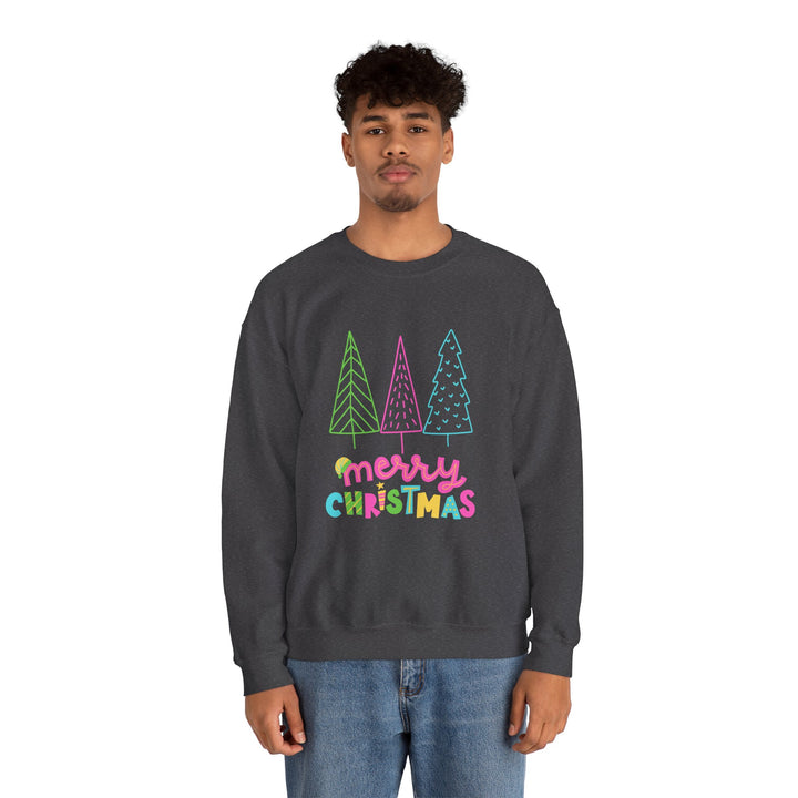 Christmas Crewneck Sweatshirt — Pastel 'Merry Christmas' Trees