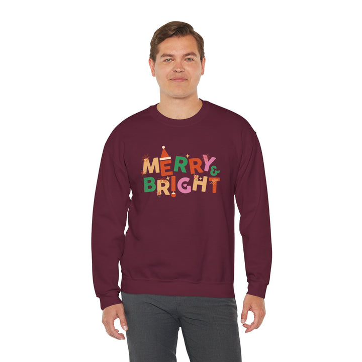 Merry & Bright Crewneck Sweatshirt — Colorful Holiday Christmas Sweater