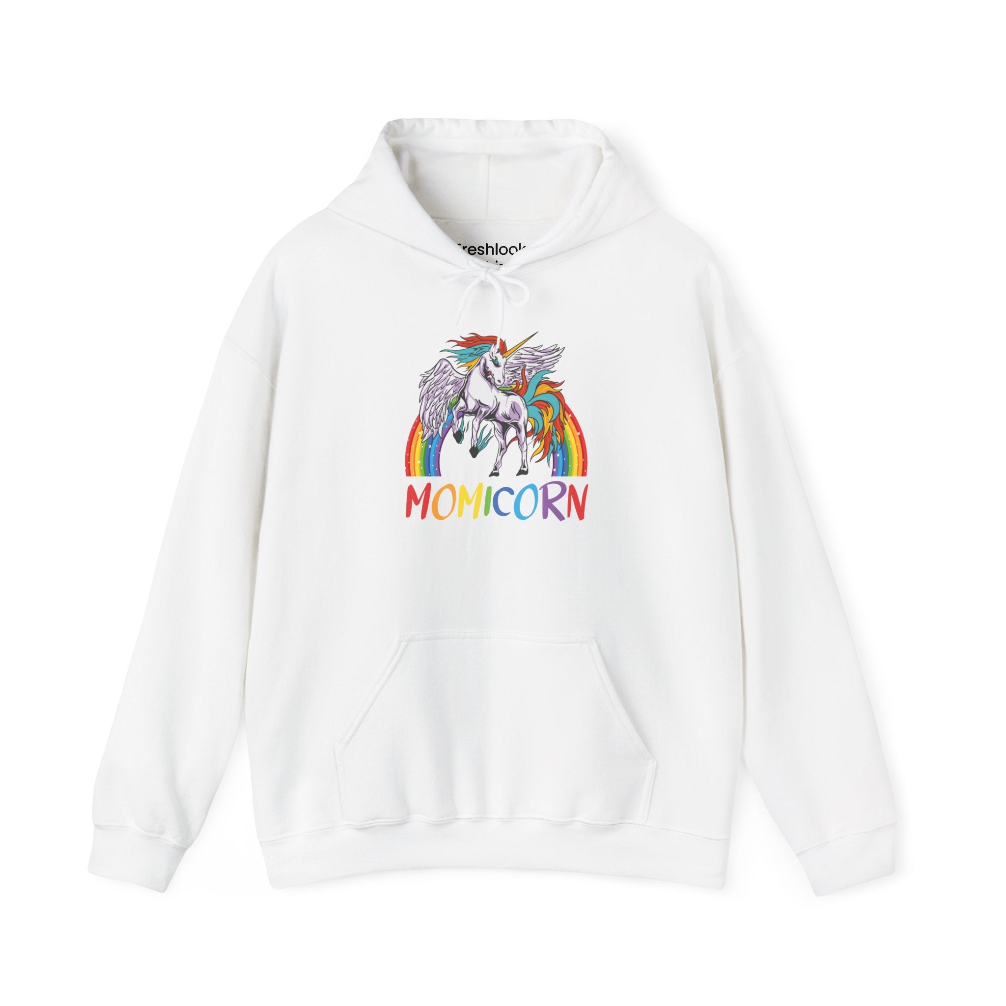 Mom's Hooded Sweatshirt - MOMICORN Hoodie - Colorful Unicorn Design for Fun and Comfort