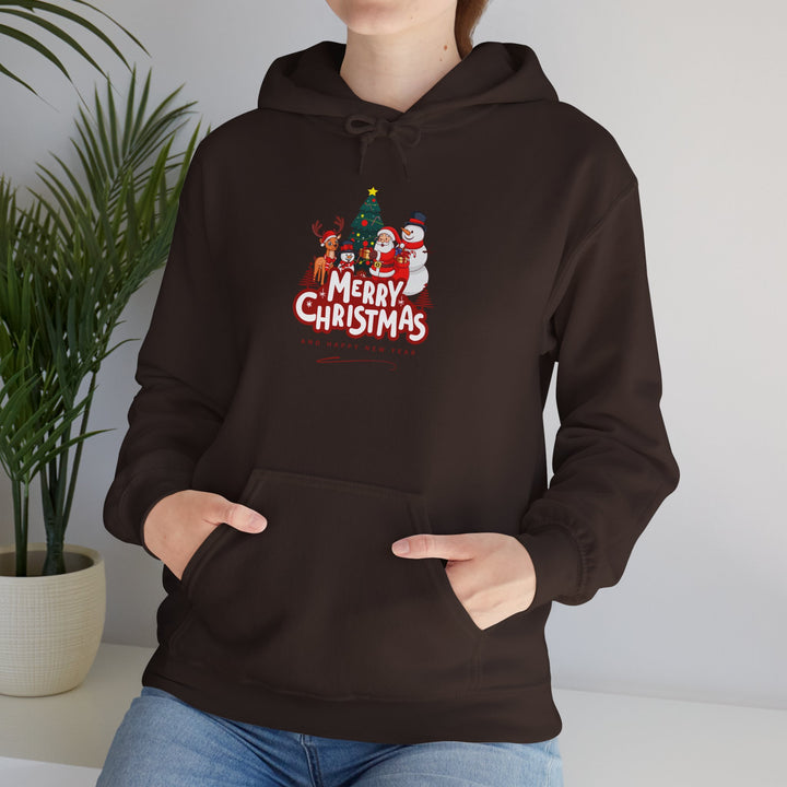 Christmas Crew Hoodie - 'Merry Christmas' Santa & Snowman Holiday Sweatshirt