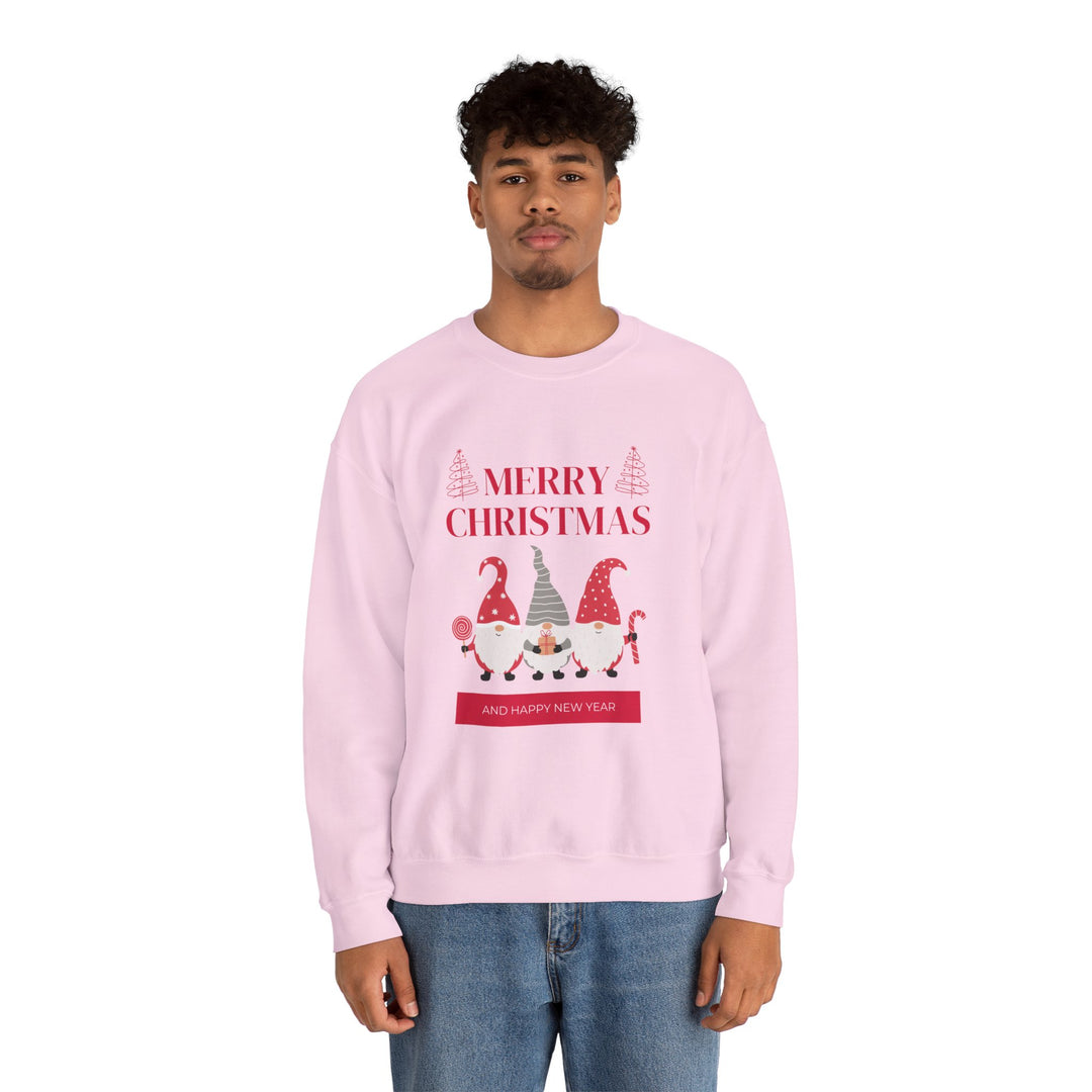 Christmas Gnome Crewneck Sweatshirt - "Merry Christmas and Happy New Year" Holiday Sweatshirt