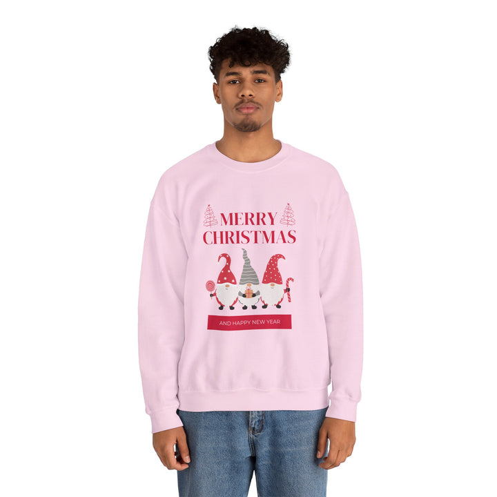 Christmas Gnome Crewneck Sweatshirt - "Merry Christmas and Happy New Year" Holiday Sweatshirt
