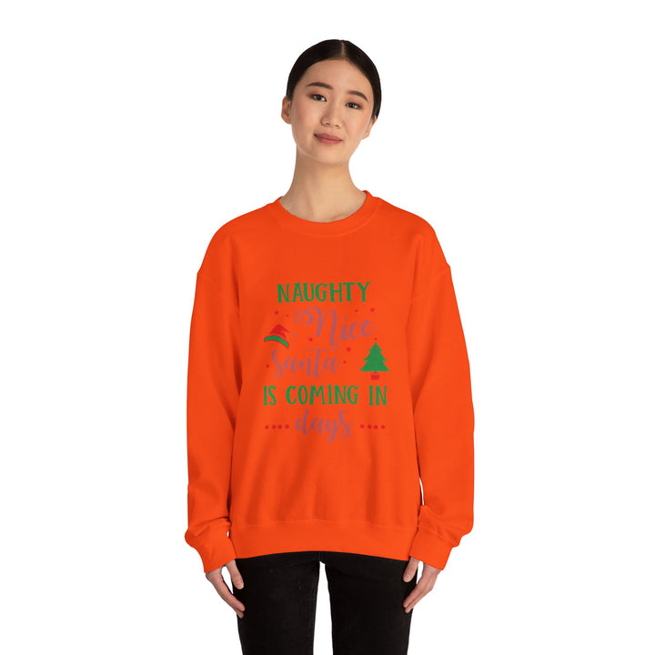 Naughty Nice Santa Is Coming Unisex Heavy Blend™ Crewneck Sweatshirt | Christmas Holiday Apparel