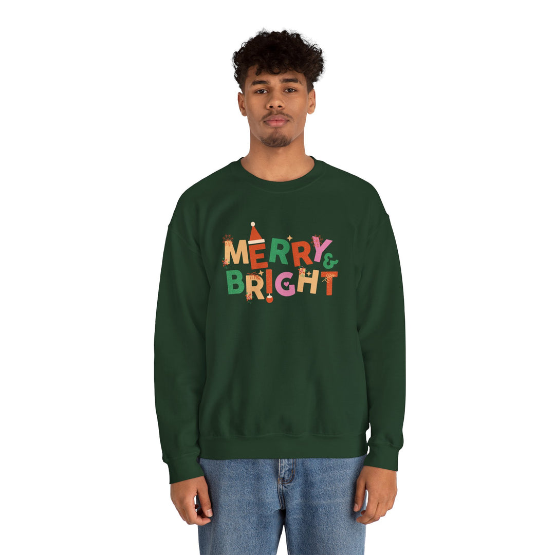 Merry & Bright Crewneck Sweatshirt — Colorful Holiday Christmas Sweater