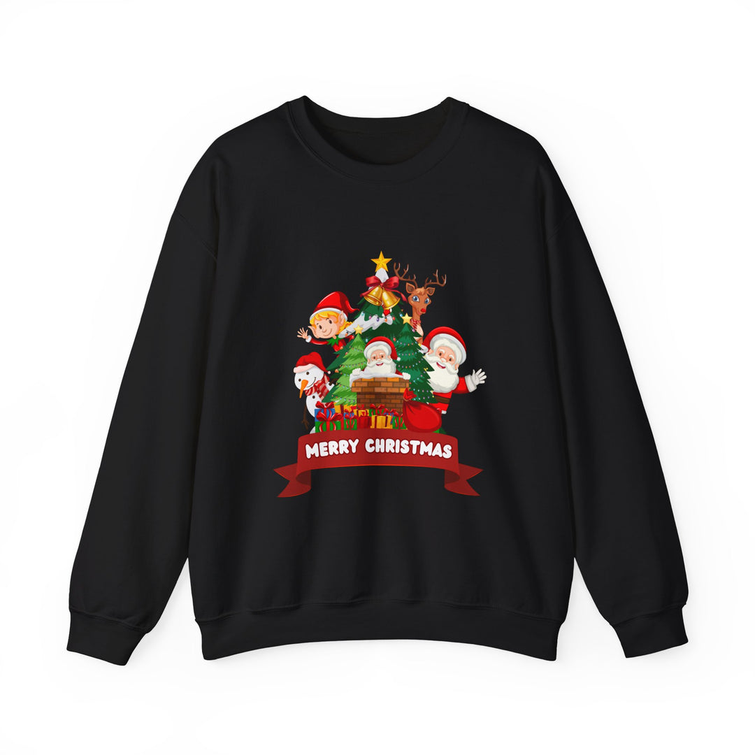 Christmas Crewneck Sweatshirt – Cute Santa & Elves "Merry Christmas" Holiday Pullover