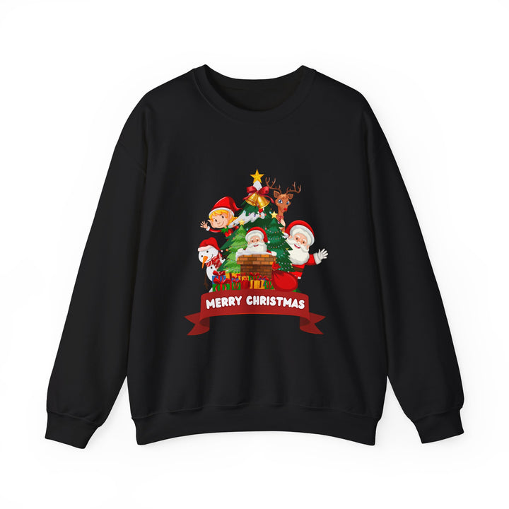 Christmas Crewneck Sweatshirt – Cute Santa & Elves "Merry Christmas" Holiday Pullover