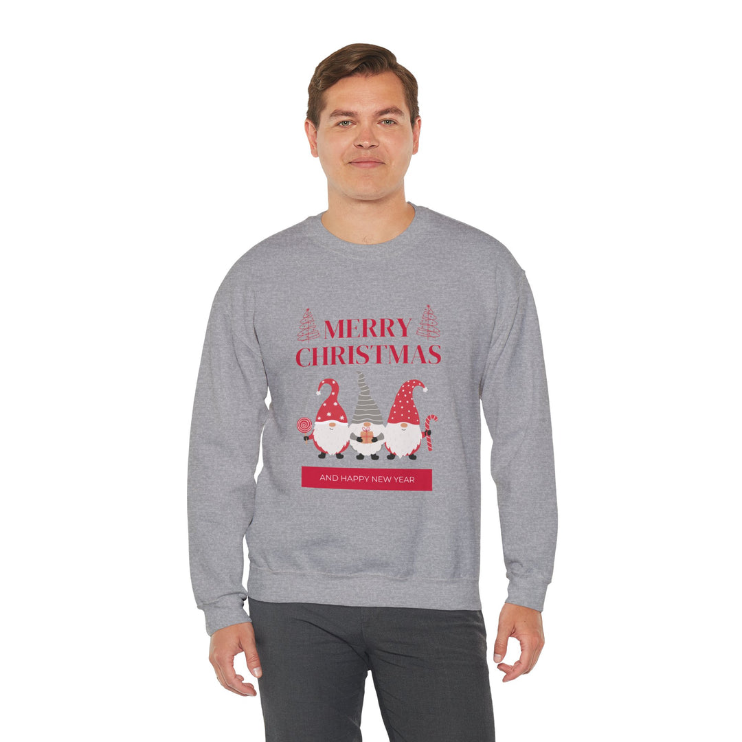 Christmas Gnome Crewneck Sweatshirt - "Merry Christmas and Happy New Year" Holiday Sweatshirt
