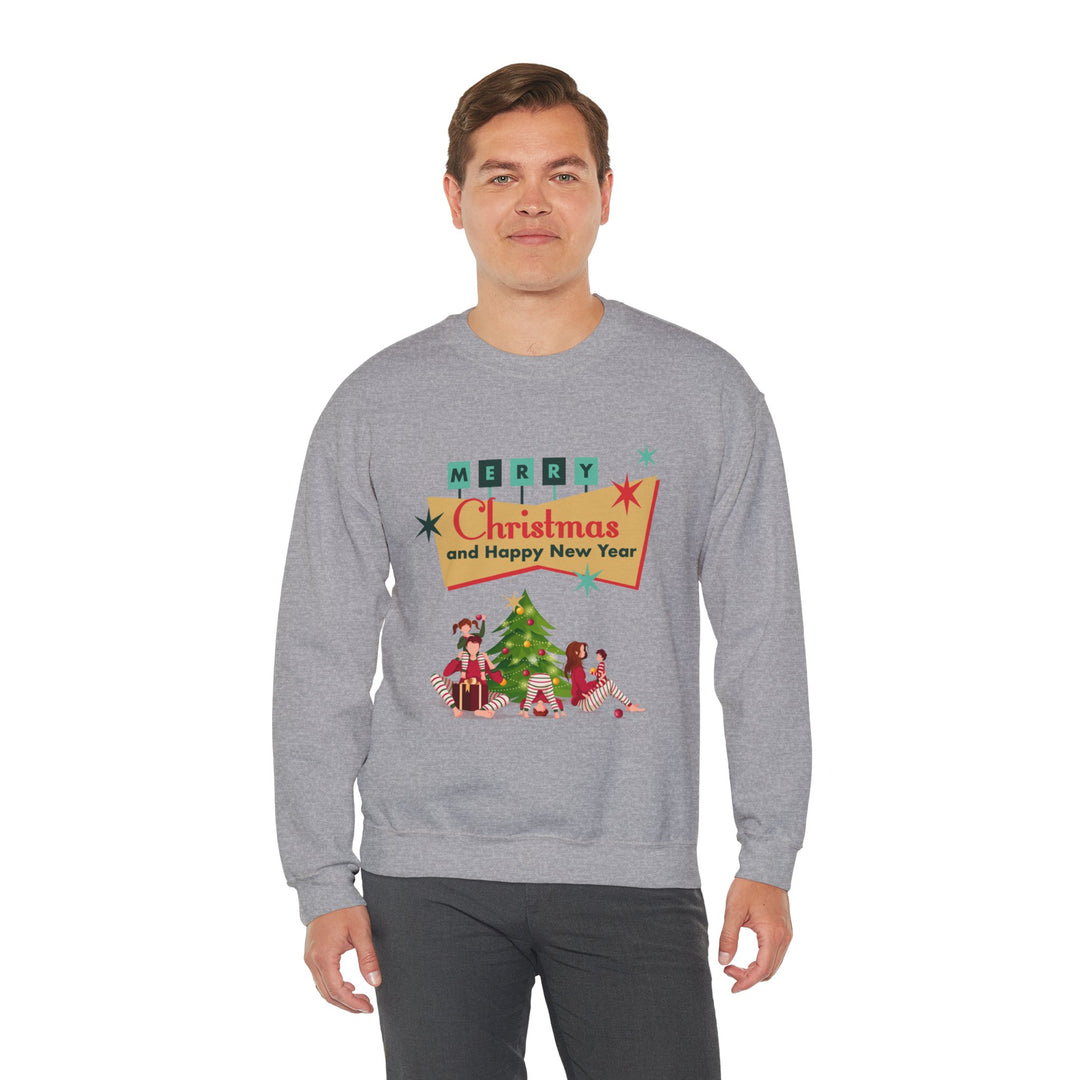 Christmas Crewneck Sweatshirt - "Merry Christmas and Happy New Year" Retro Holiday Design