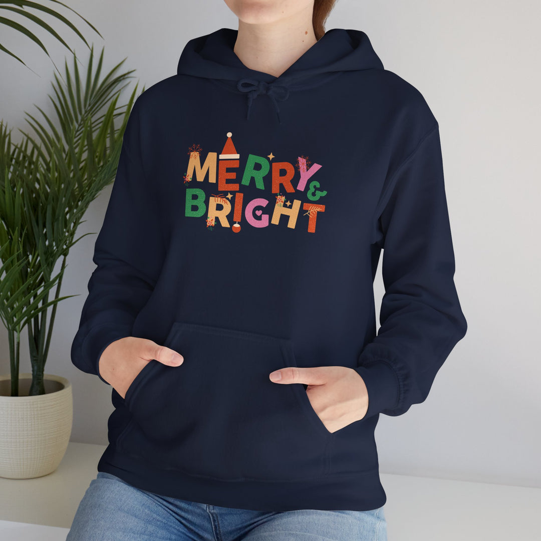Merry & Bright Holiday Hoodie — Colorful Christmas Graphic Sweatshirt