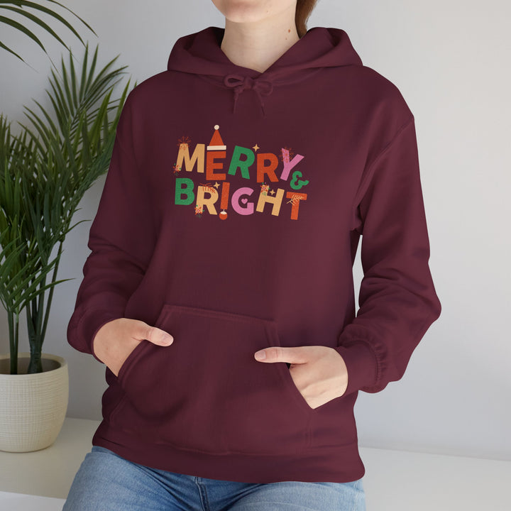 Merry & Bright Holiday Hoodie — Colorful Christmas Graphic Sweatshirt