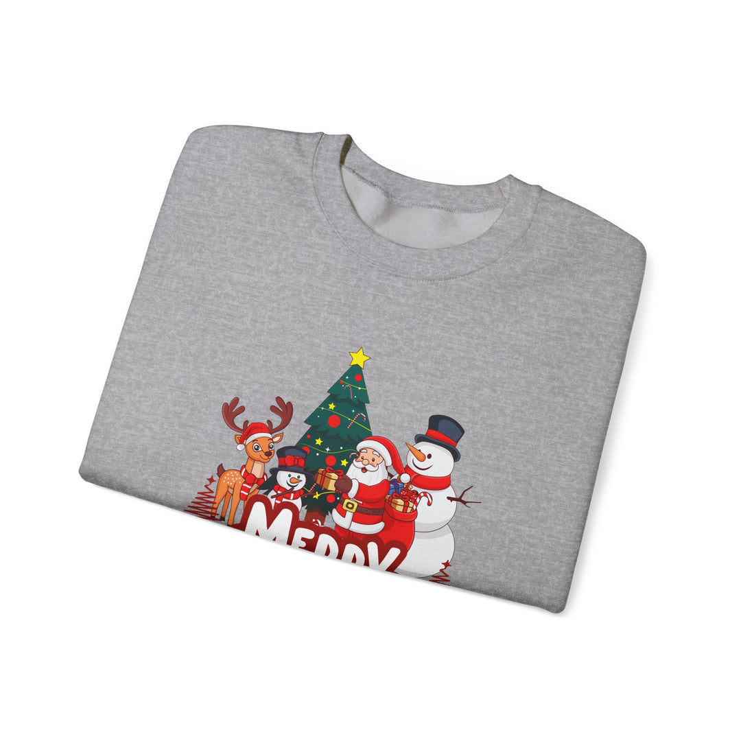 Christmas Crewneck Sweatshirt — 'Merry Christmas' Festive Holiday Sweatshirt with Santa, Reindeer & Snowman