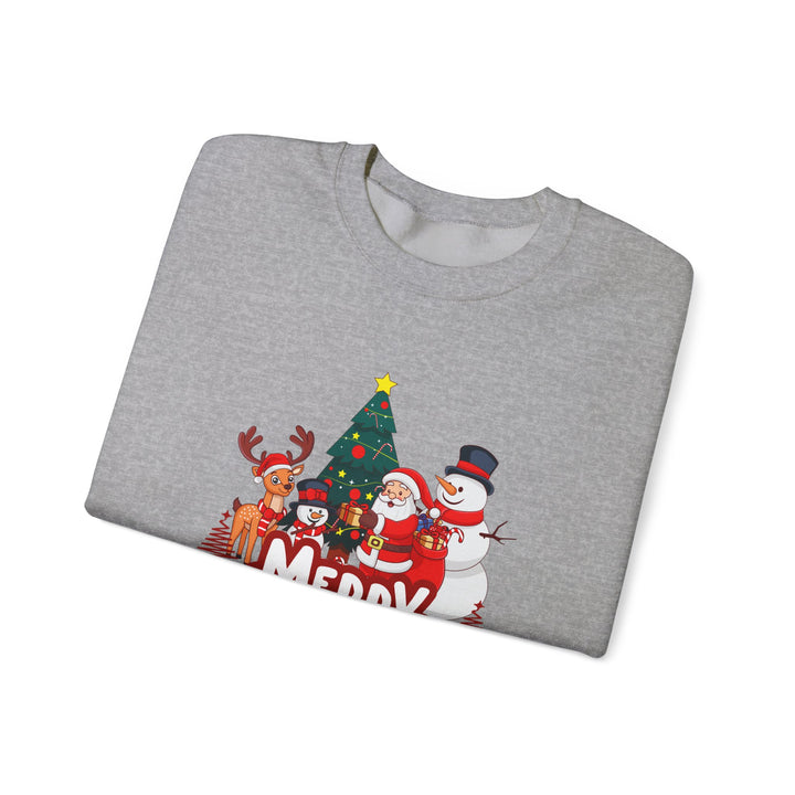 Christmas Crewneck Sweatshirt — 'Merry Christmas' Festive Holiday Sweatshirt with Santa, Reindeer & Snowman