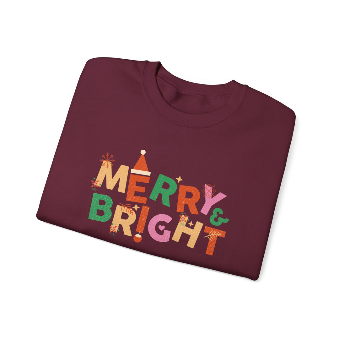 Merry & Bright Crewneck Sweatshirt — Colorful Holiday Christmas Sweater