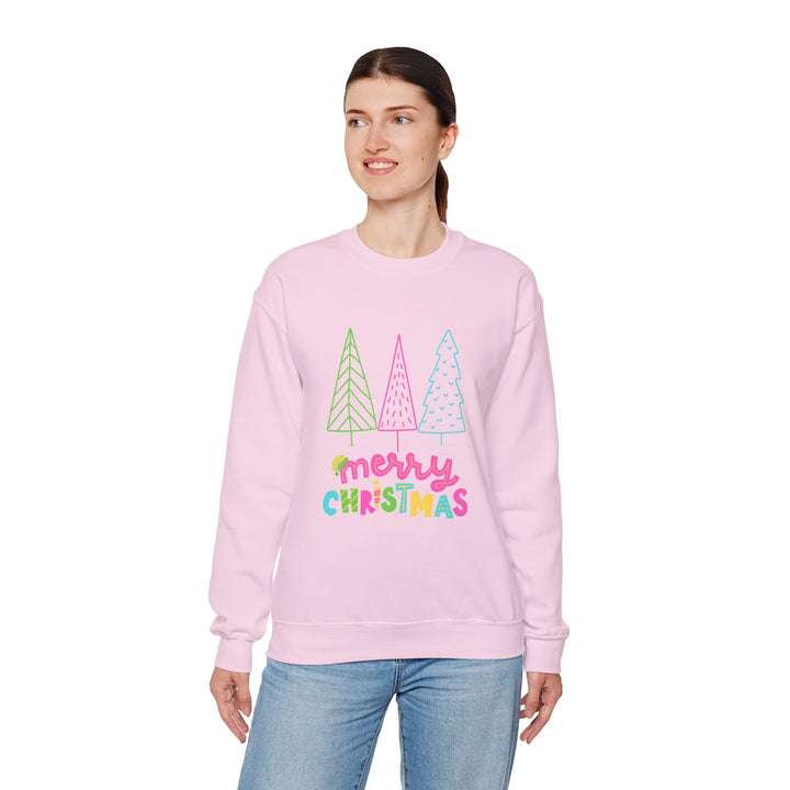 Christmas Crewneck Sweatshirt — Pastel 'Merry Christmas' Trees
