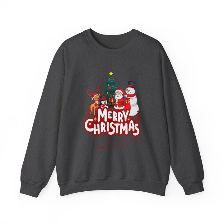 Christmas Crewneck Sweatshirt — 'Merry Christmas' Festive Holiday Sweatshirt with Santa, Reindeer & Snowman