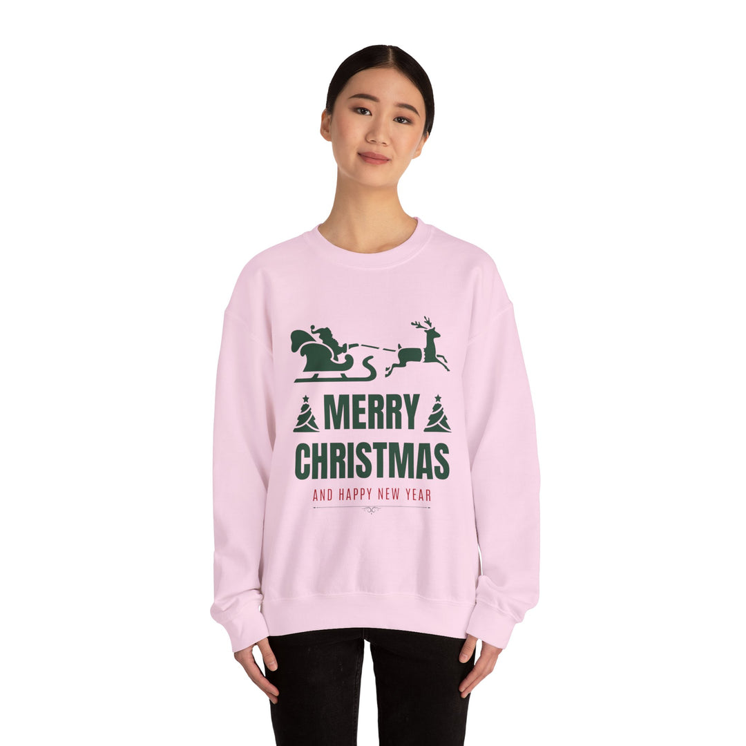 Christmas Sweatshirt - 'Merry Christmas and Happy New Year' Santa Sleigh Crewneck