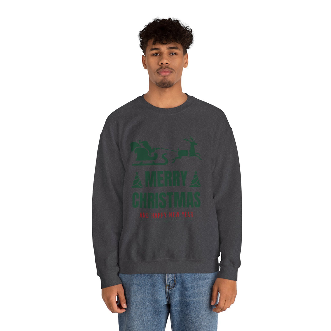 Christmas Sweatshirt - 'Merry Christmas and Happy New Year' Santa Sleigh Crewneck