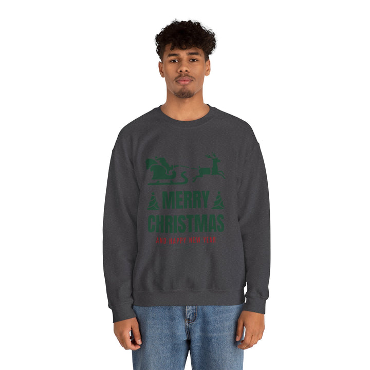Christmas Sweatshirt - 'Merry Christmas and Happy New Year' Santa Sleigh Crewneck