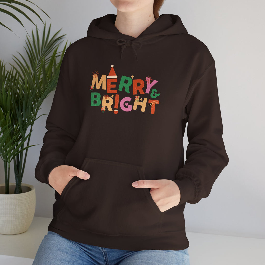 Merry & Bright Holiday Hoodie — Colorful Christmas Graphic Sweatshirt
