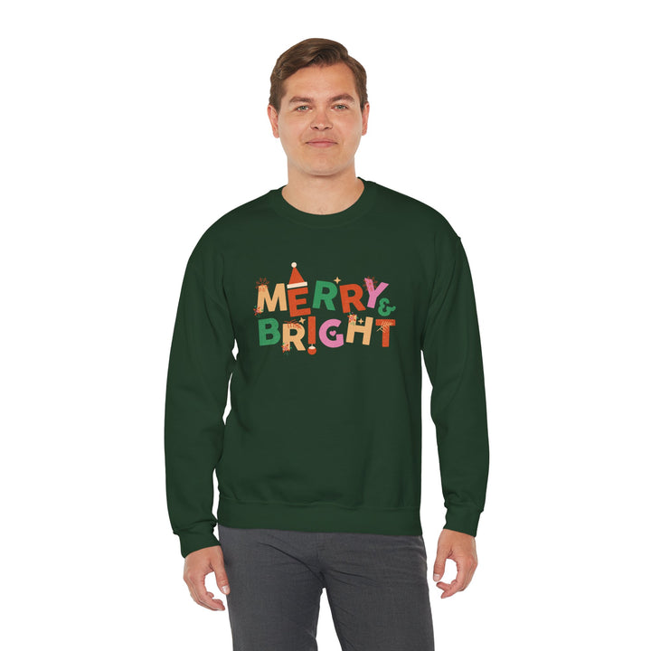 Merry & Bright Crewneck Sweatshirt — Colorful Holiday Christmas Sweater