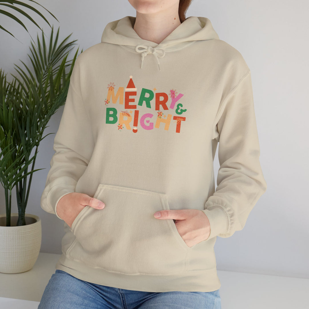 Merry & Bright Holiday Hoodie — Colorful Christmas Graphic Sweatshirt