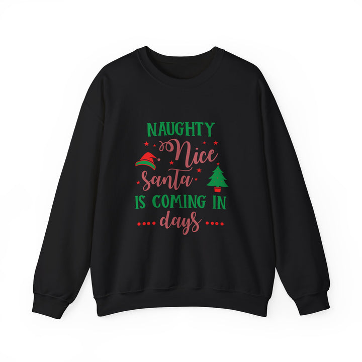 Naughty Nice Santa Is Coming Unisex Heavy Blend™ Crewneck Sweatshirt | Christmas Holiday Apparel