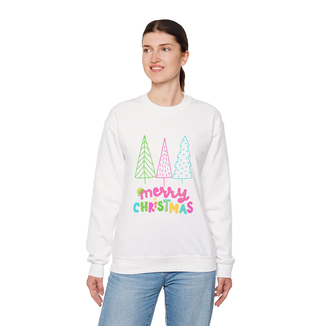 Christmas Crewneck Sweatshirt — Pastel 'Merry Christmas' Trees
