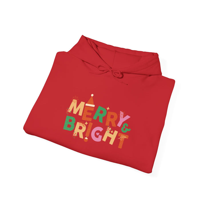 Merry & Bright Holiday Hoodie — Colorful Christmas Graphic Sweatshirt