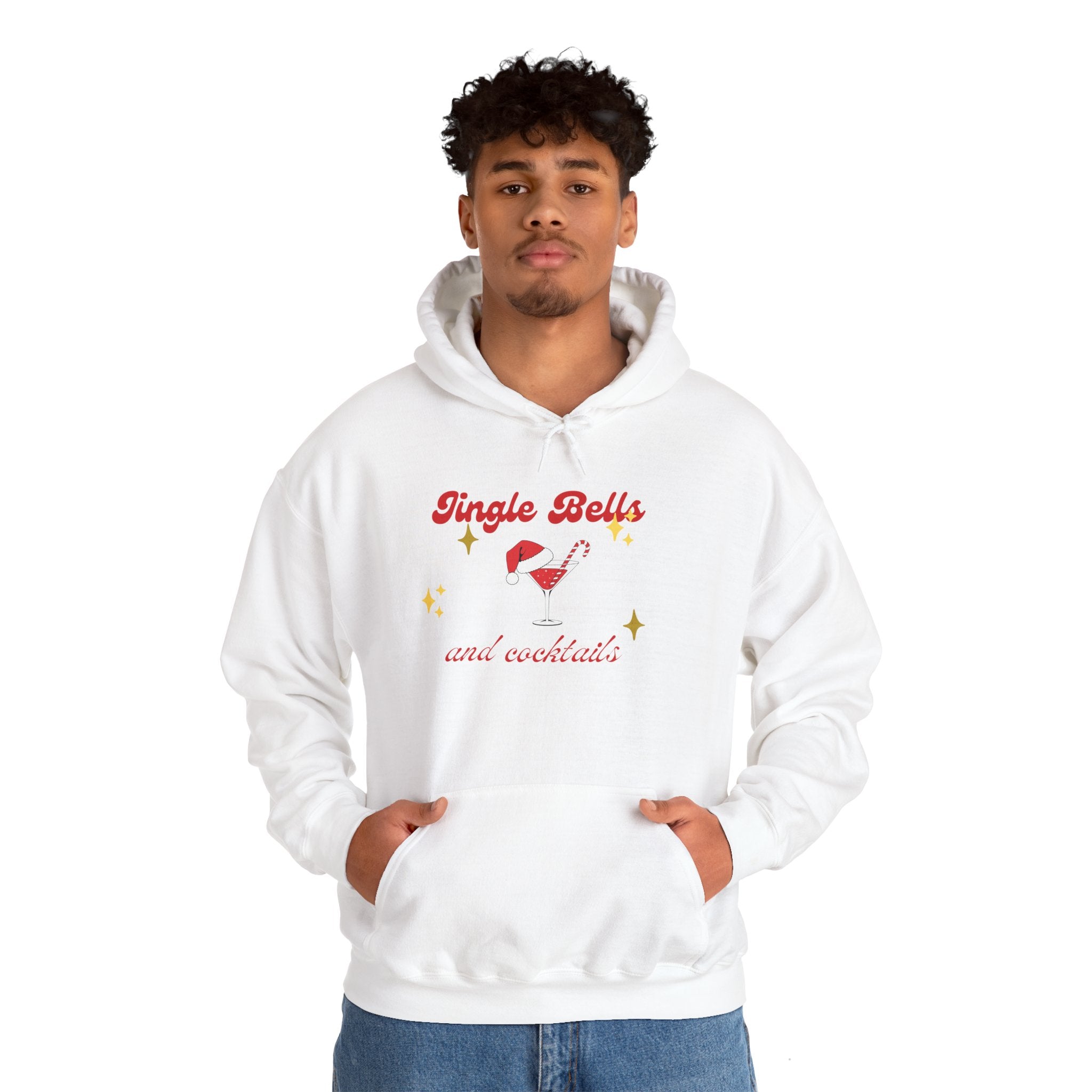Jingle Bells and Cocktails Hoodie - Festive Unisex Heavy Blend Sweatshirt