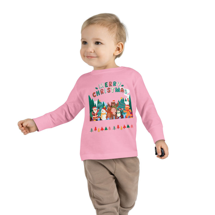 Merry Christmas Toddler Long Sleeve Tee — Cute Holiday Animal Friends
