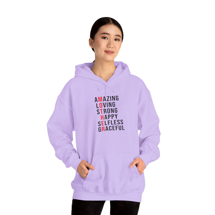 Mom's Hooded Sweatshirt – Amazing, Loving, Strong, Happy, Selfless, Graceful Design