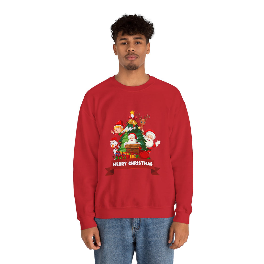 Christmas Crewneck Sweatshirt – Cute Santa & Elves "Merry Christmas" Holiday Pullover