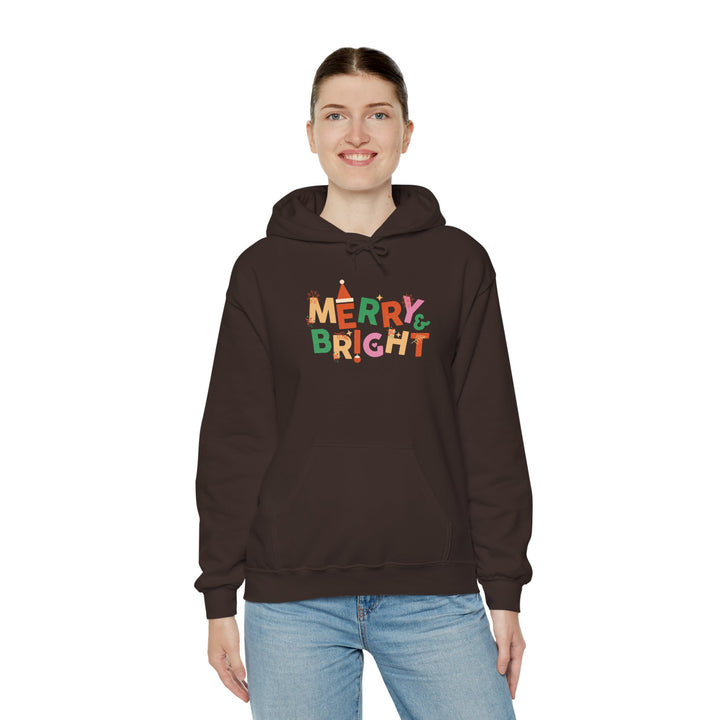 Merry & Bright Holiday Hoodie — Colorful Christmas Graphic Sweatshirt