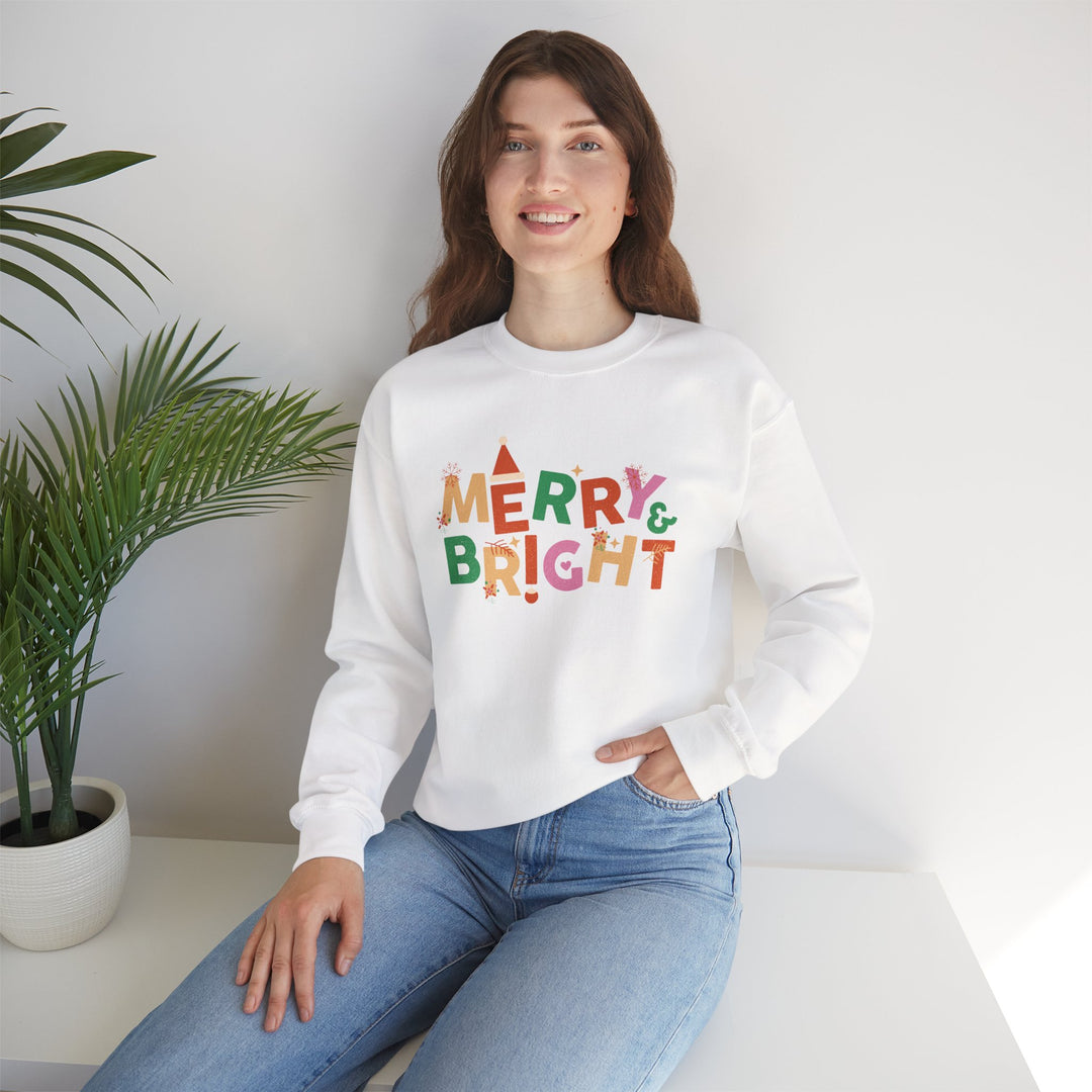 Merry & Bright Crewneck Sweatshirt — Colorful Holiday Christmas Sweater