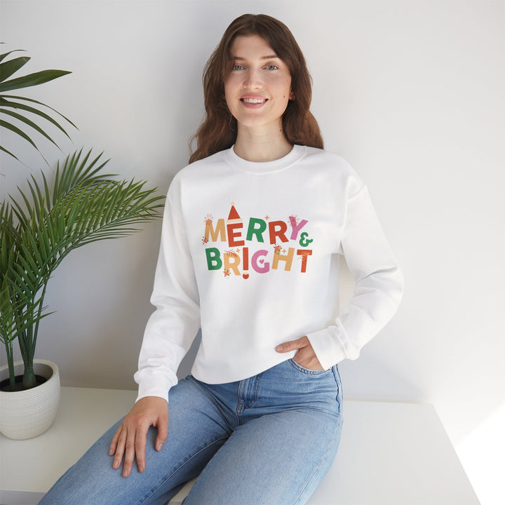 Merry & Bright Crewneck Sweatshirt — Colorful Holiday Christmas Sweater