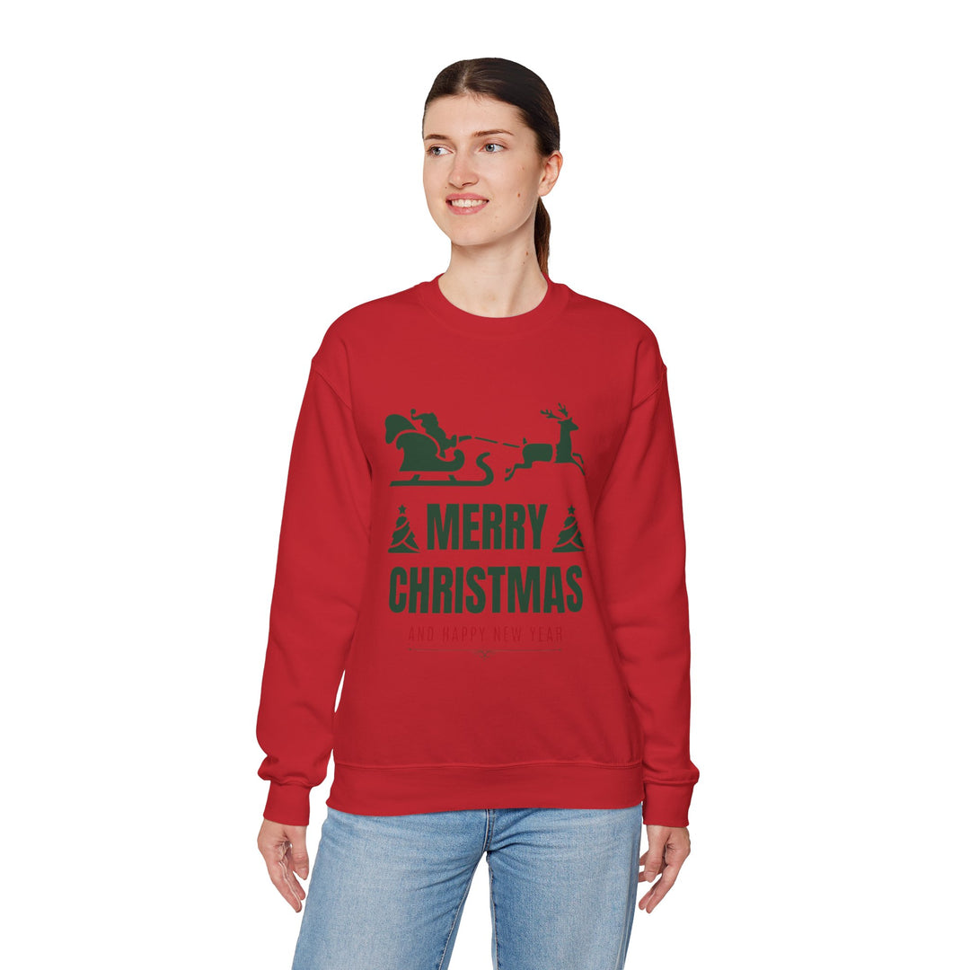 Christmas Sweatshirt - 'Merry Christmas and Happy New Year' Santa Sleigh Crewneck