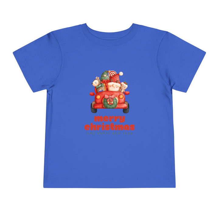 Toddler Tee — Cute Santa in Car “Merry Christmas and Happy New Year” Holiday Tee