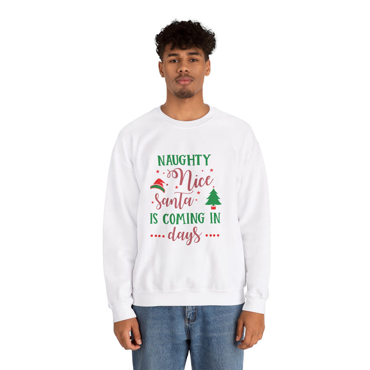 Naughty Nice Santa Is Coming Unisex Heavy Blend™ Crewneck Sweatshirt | Christmas Holiday Apparel