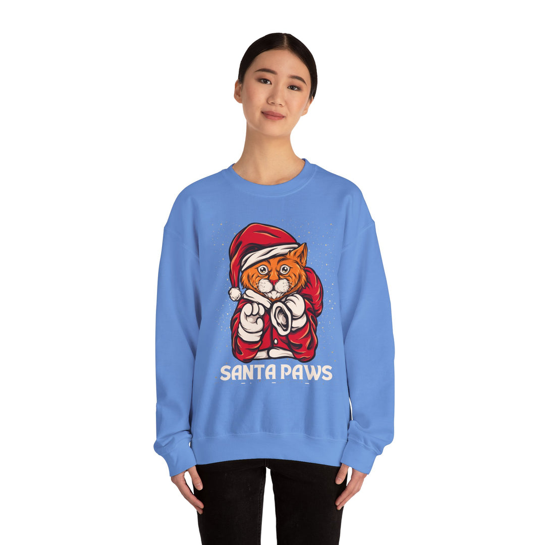 Santa Paws Unisex Heavy Blend Crewneck Sweatshirt - Cozy Festive Cat Design for Holiday Cheer