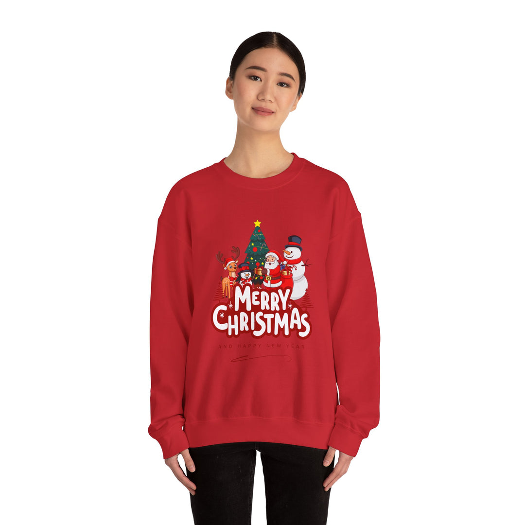 Christmas Crewneck Sweatshirt — 'Merry Christmas' Festive Holiday Sweatshirt with Santa, Reindeer & Snowman