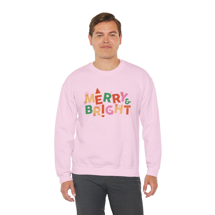 Merry & Bright Crewneck Sweatshirt — Colorful Holiday Christmas Sweater