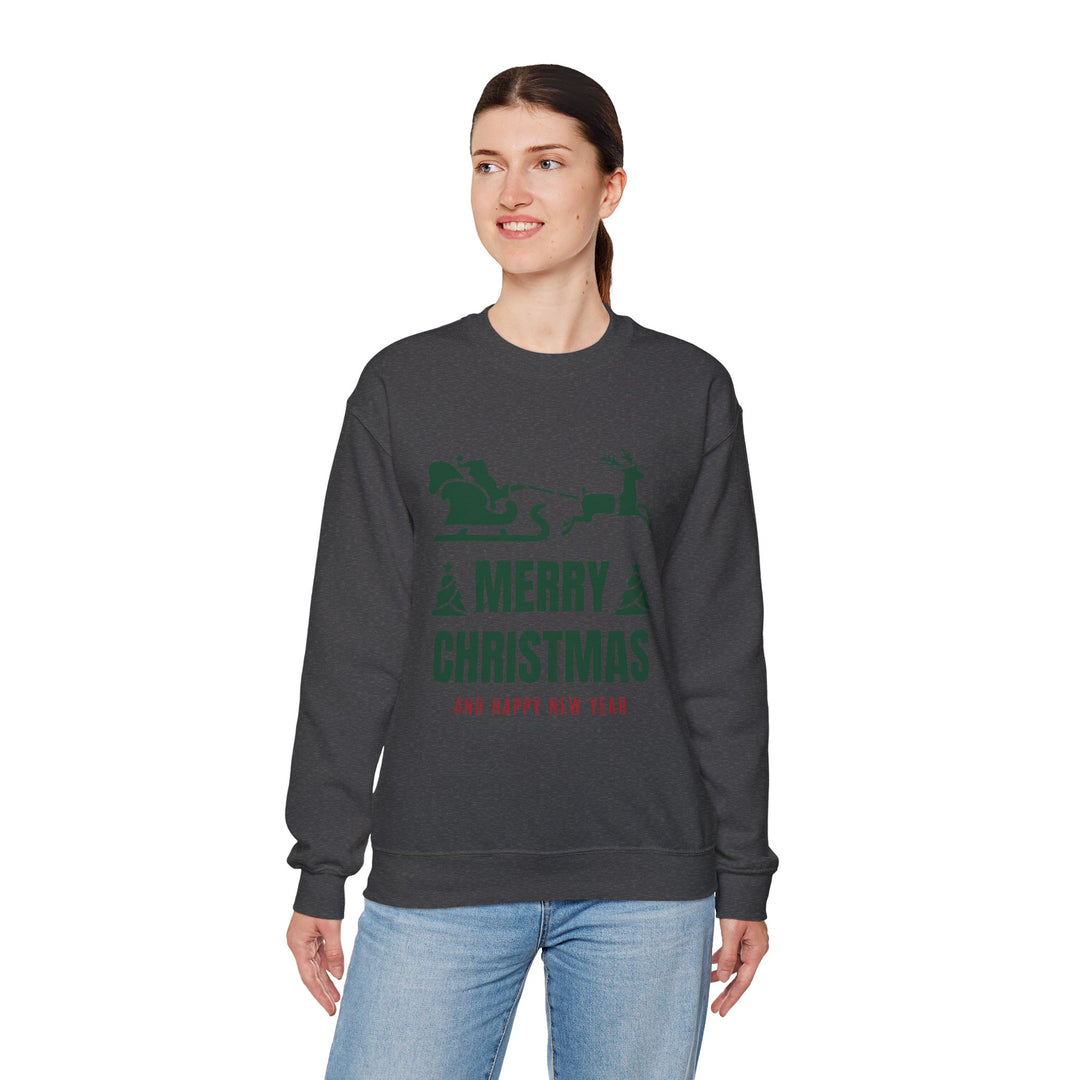 Christmas Sweatshirt - 'Merry Christmas and Happy New Year' Santa Sleigh Crewneck