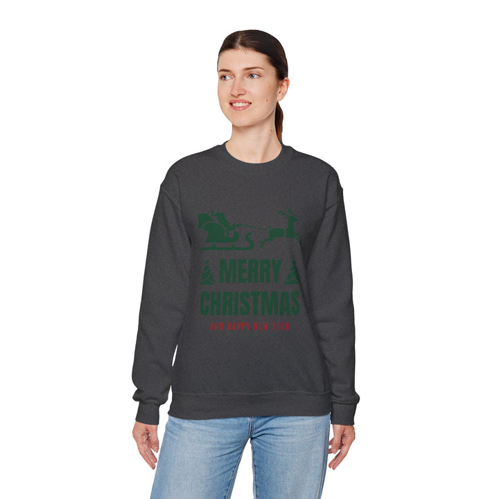 Christmas Sweatshirt - 'Merry Christmas and Happy New Year' Santa Sleigh Crewneck